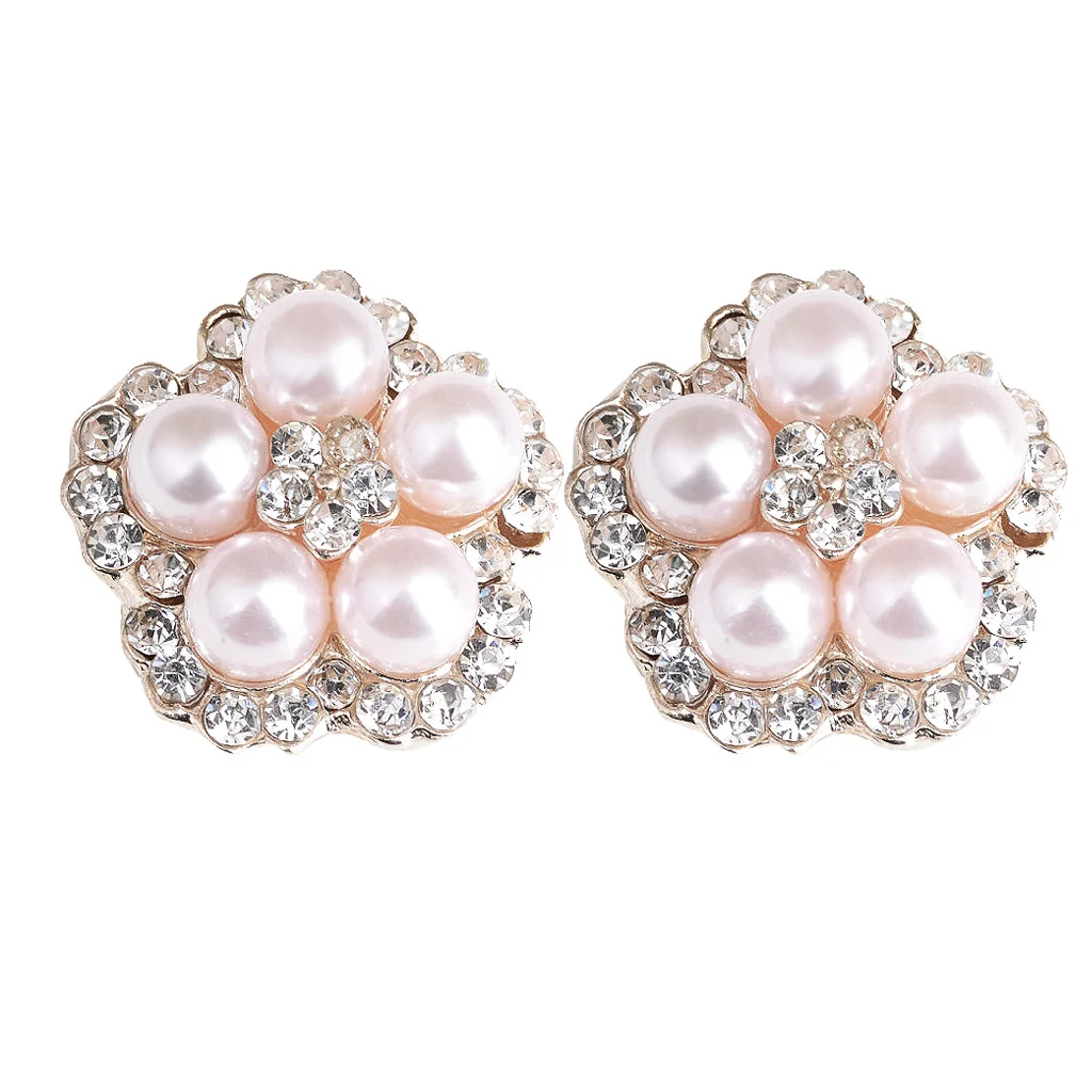 10pcs Decorative Flower Pearl Rhinestone Beads Flatback Button Embellishment