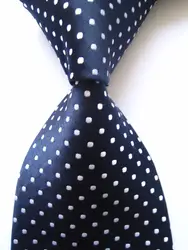 Человек Гон Новый Повседневное Для мужчин галстук темно-сине-белые Dot жаккард 100% шелковые галстуки Для мужчин праздничная одежда Бизнес