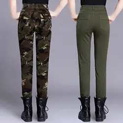 Лето 2018-зауженные Высокая талия камуфляжные повседневные штаны Для женщин брюки Slim Fit женские элегантные хлопковые Армейский зеленый Капри