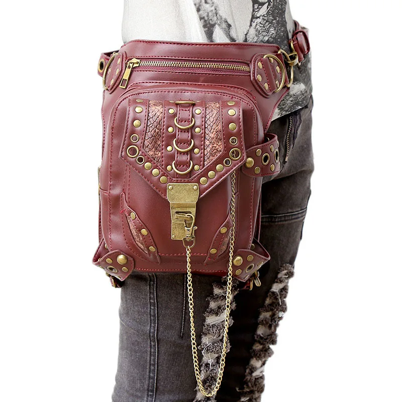 

carteras mujer Leather Steam Punk Gothic Shoulder Bag Men women PU Leather Waist Bag Packs Unisex Messenger bag fashion leg bag