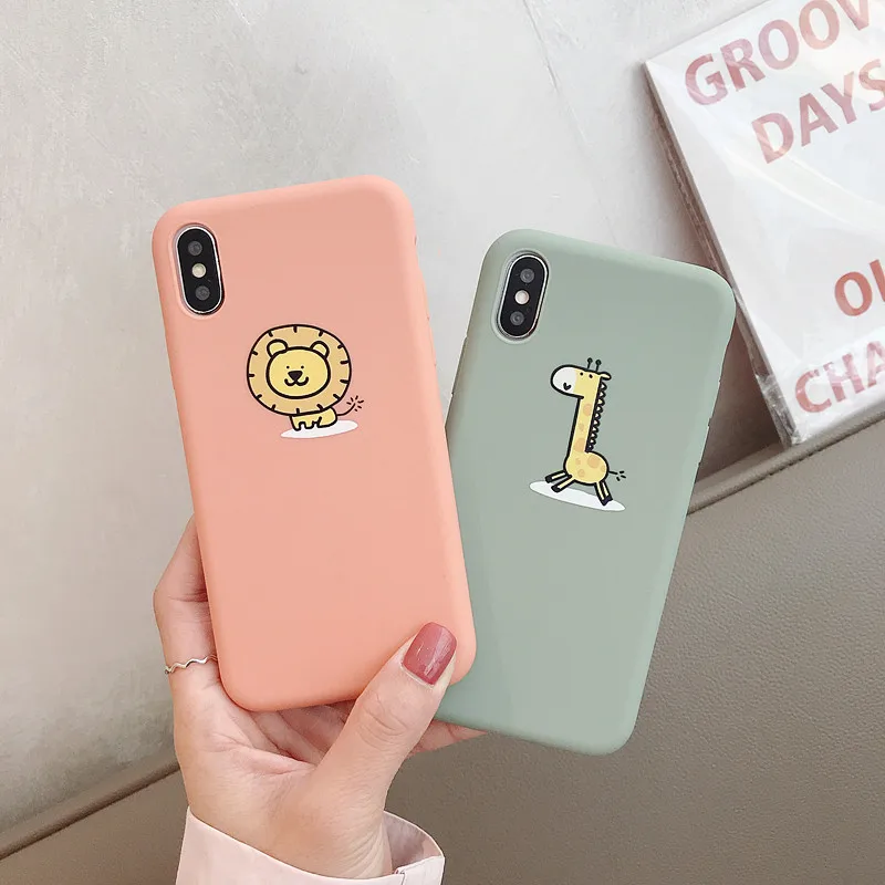 PEEPING cute cartoon animal Giraffe lion Case For iPhone 7 7Plus 6 6S 6Plus 8 8Plus X XR XS Max TPU Anti-fall Candy soft shell04