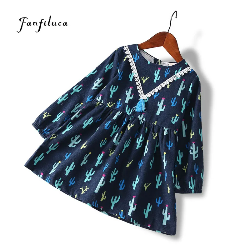 

Fanfilucal Beautiful Children's Clothes Girls Fashion Cactus Pattern Kids Dress Casual Style Kid Clothing Girls Dress