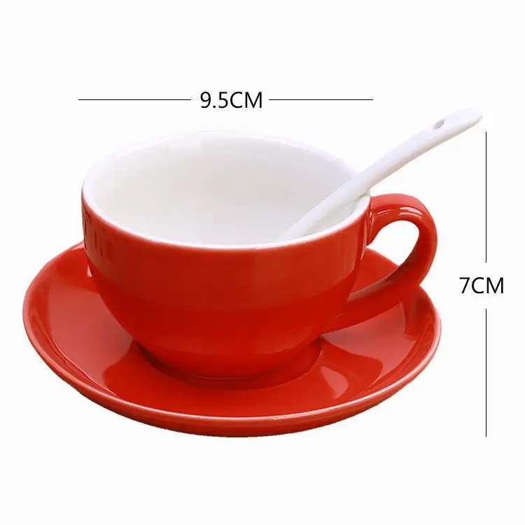 250 мл Pull цветок, чашка с кофе чашки для капучино блюдце набор Европейский минималистичный толстый керамический латте эспрессо фарфоровая кофейная посуда - Цвет: red