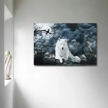 

Frameless White Wolf Stone Canvas Painting Prints Poster Art Wall Pictures Living Room Posters Bedroom Decoration Home Murals