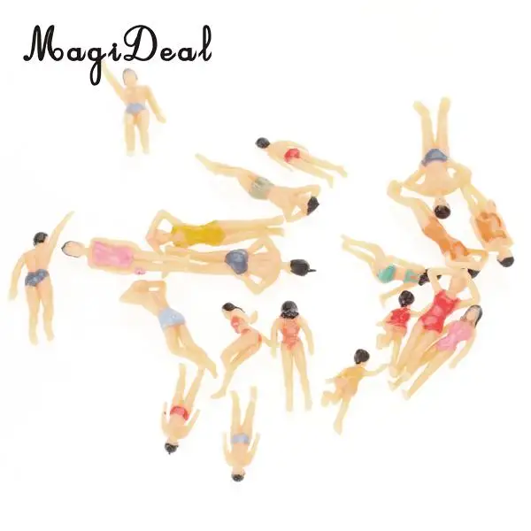 MagiDeal 20Pcs 1/50 Scale Painted Model Beach Standing Seated People Figures for Sea Building Models Layout Room Desk Decor Toy