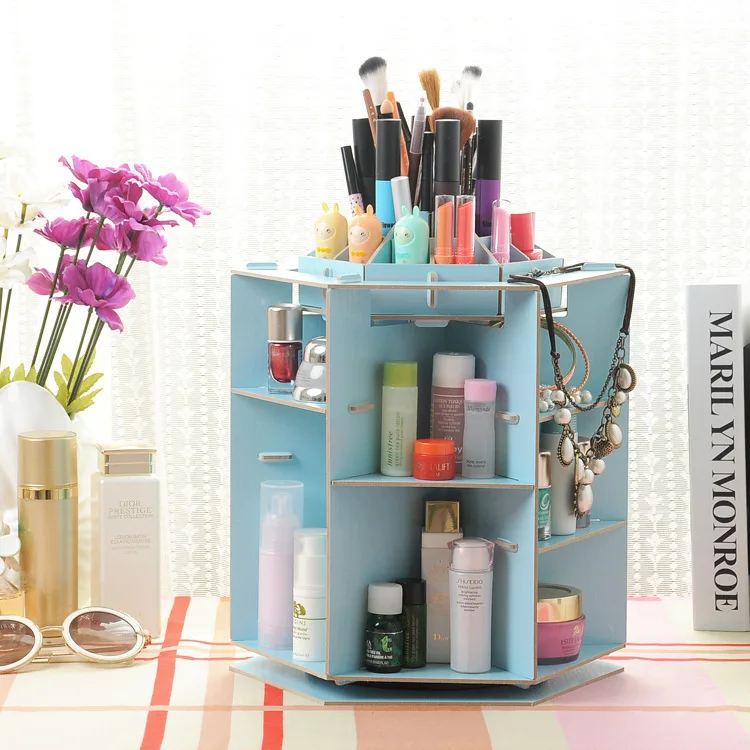 Stay Gold 360 Degree Rotating Cosmetic Case Desktop Wood Storage Box Diy Cosmetics Make Up Organizer Makeup Organizer