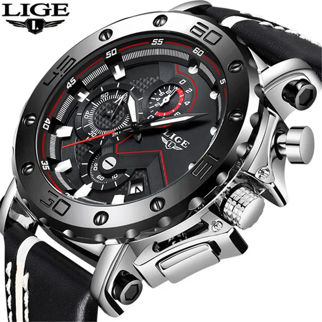 

LIGE New Men Watches Top Brand Luxury Male Automatic Date Waterproof Sport Watch Men Leather Military Quartz Wrist Watch Relojes