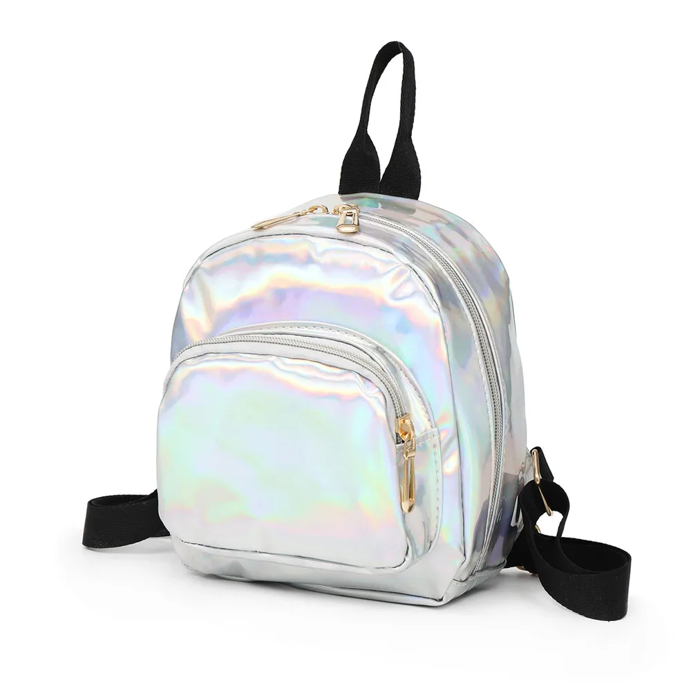 Women Laser Hologram PVC Backpacks Girls Shoulder School Backpack Female Small Leather Holographic Travel Bag Mochila Feminina