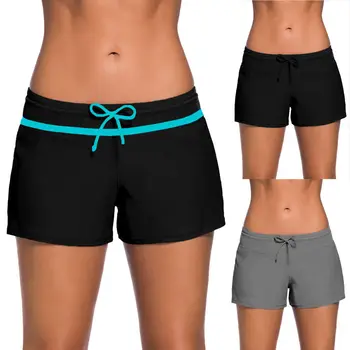 

Hot 2019 New Women Shorts Ladies Surf Boardshorts Solid Elastic Mid Waist Plain Swim Board Sports Casual Beach Plus Size 3XL
