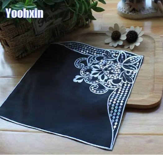 

Luxury Sequin lace table place mat pad Cloth embroidery placemat cup mug Christmas tea coffee coaster dining dish doily kitchen