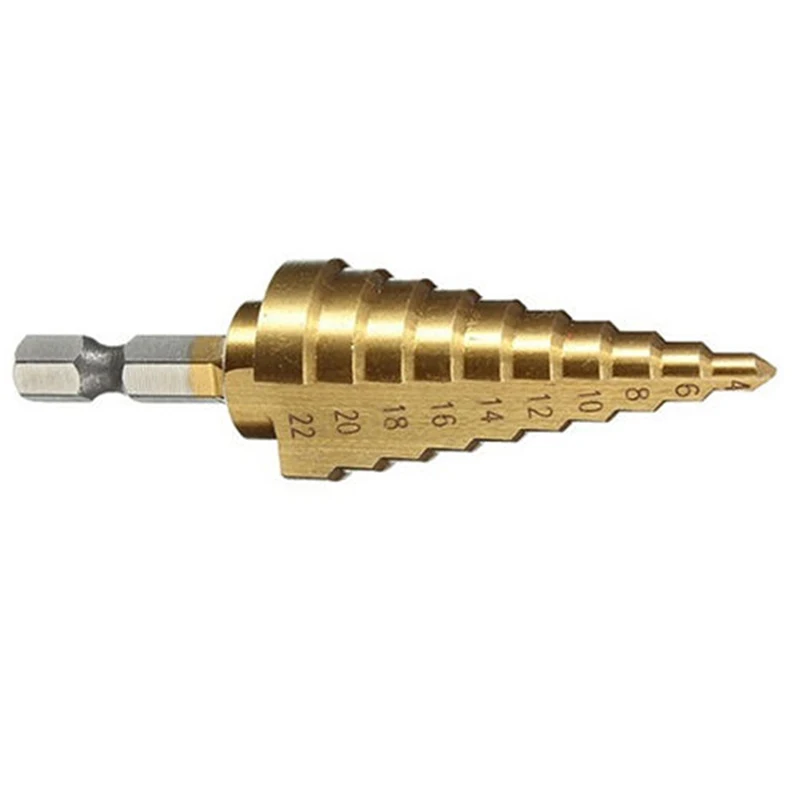 DWZ  1pc HSS Hex Titanium Coated Step Cone Drill Bit Hole Cutter Power Tools 4-22mm