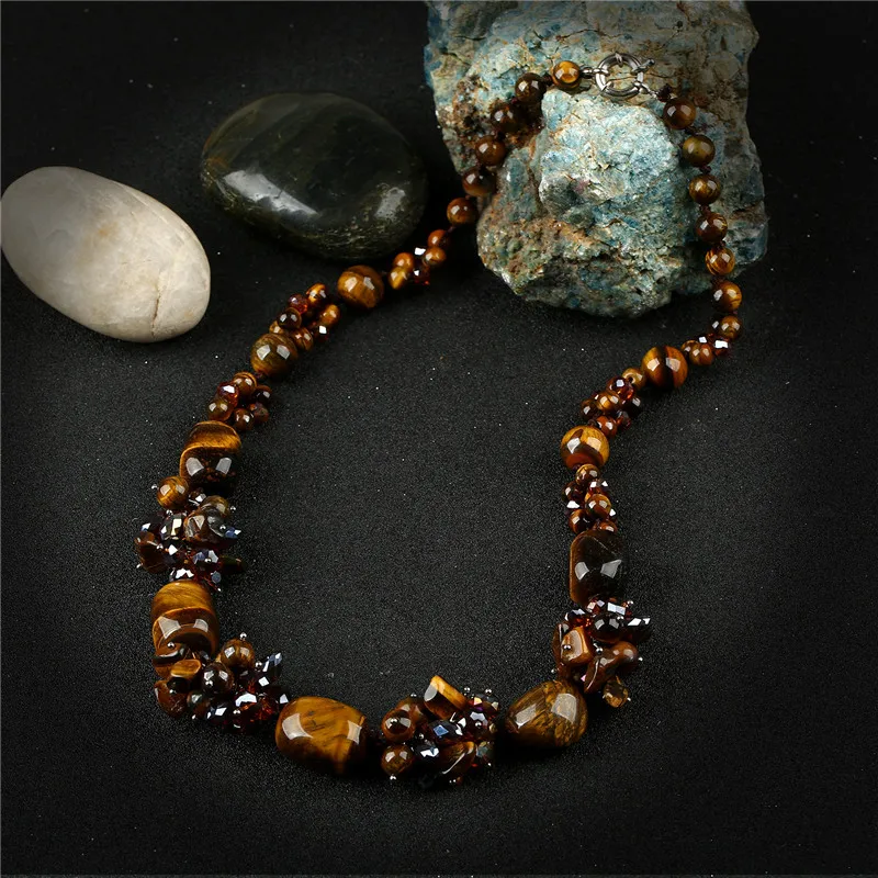 

K's Gadgets Tiger Eye Natural Stone Necklaces Pendants Vintage Jewelry Crystal Beads Handmade Necklace For Women Collana Donna