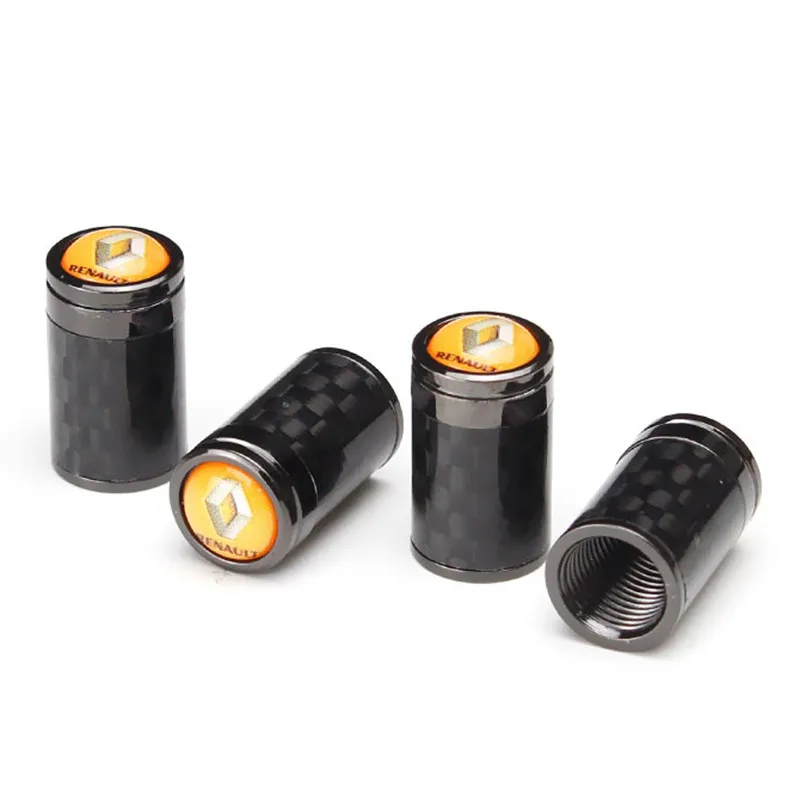 

For Renault Emblem Carbon Fiber Wheel Tire Stems Caps Cover For Koleos Megane Captur Kadjar Duster Logan Sandero Car Styling