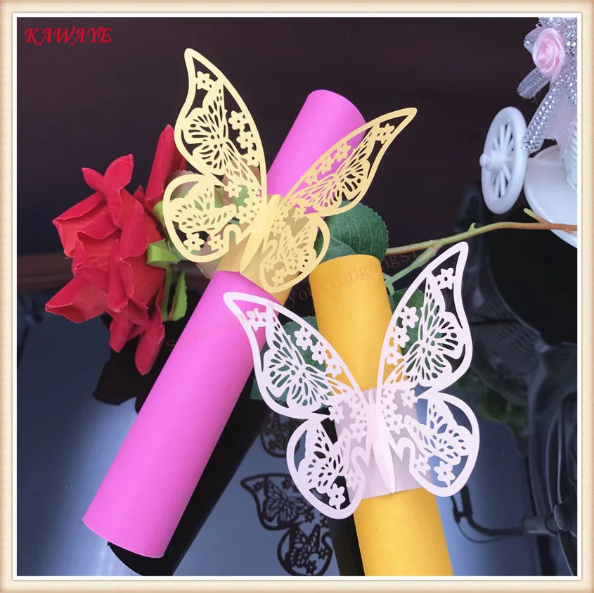 

100pcs Laser Cut Butterfly Shape Napkin Rings Dinner Tables Wedding Birthday Party Decorations Towel Buckle Decorations 6ZM09