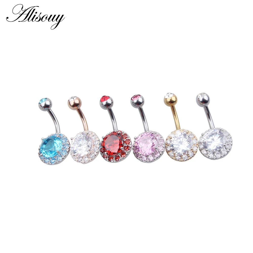 

Alisouy 1 PCS Navel Piercing Ring belly button rings Medical Stainless Steel bars Get Zircon Pircing Ombligo Body Jewelry