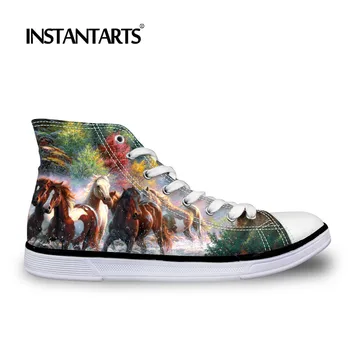 

INSTANTARTS Fashion Women High Top Canvas Shoes Hot Sale 3D Crazy Horse Print Women Classic Vulcanize Shoes Woman's Flats Shoes