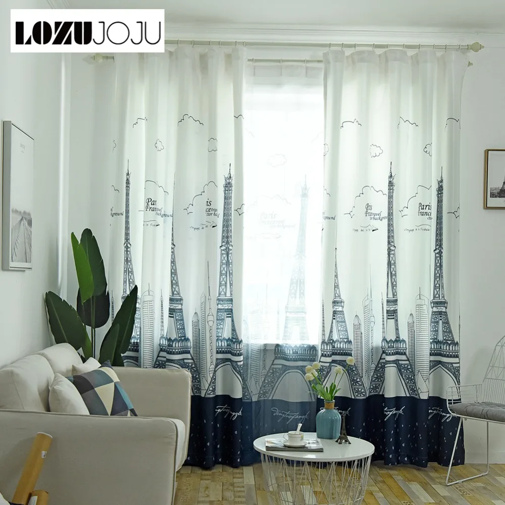 

LOZUJOJU Tower Pattern Modern Curtains Elegant Panel Drapes for Living Room Windows Semi Shade Curtains All Match Tulle Fabric