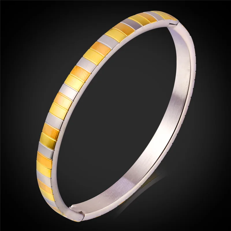 Gold Color Stainless Steel Two Tone Bracelets Bangles For Men / Women Fashion Jewelry Wholesale