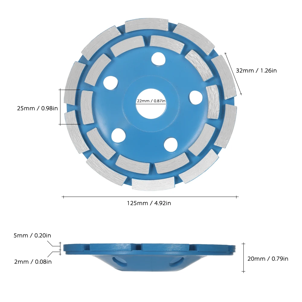 125mm-5-Diamond-2Row-Grinding-Wheel-Disc-Bowl-Shape-Grinder-Cup-22mm-Inner-Hole-for-Concrete (5)