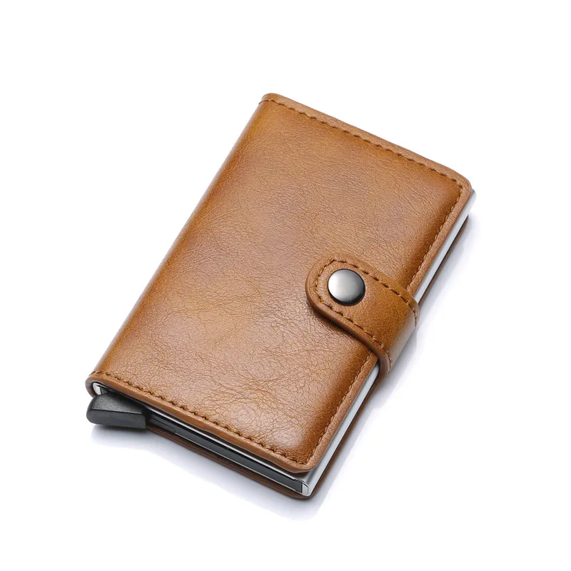 Противоугонный автоматический кошелек для кредитных карт, мужской алюминиевый кошелек, задний карман, ID держатель для карт, RFID Блокировка, мини волшебный кошелек - Цвет: Khaki