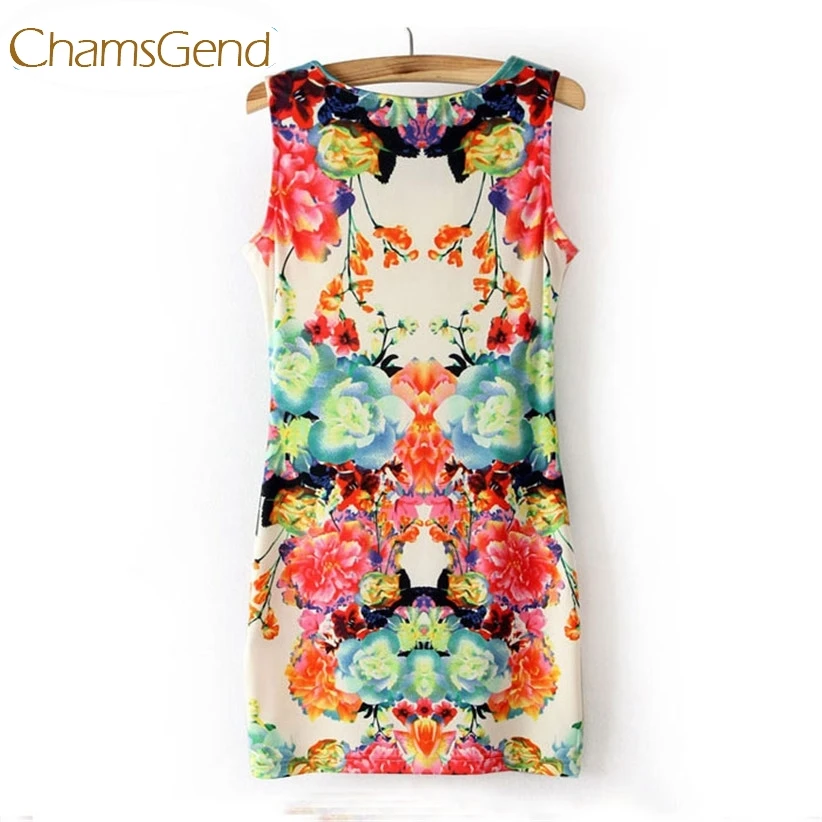 

Chamsgend Newly Design 1PC Womens Fashion Summer Flower Print Sleeveless Clubwear Party Mini Dress 160520 Drop Shipping