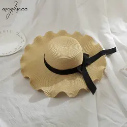 Широкая шляпа с полями, солнце, шляпа Maylisacc, новая Корейская соломенная шляпа с бантом, уличная Летняя Пляжная затенение шляпа для отдыха