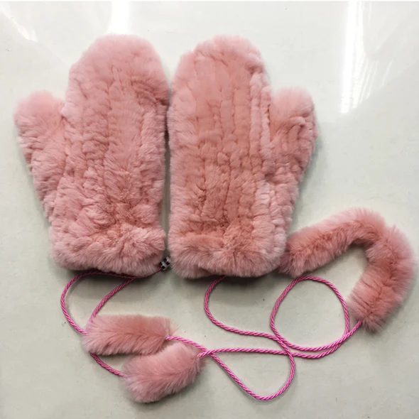 Hot Selling Good Elastic Women Winter Knitted Real Rabbit Fur Mittens100%Natural Real Rex Rabbit Fur Gloves Lady Fur Gloves - Цвет: Color 3