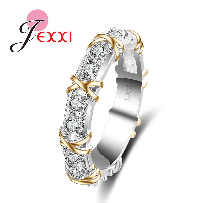 

Классические женские кольца из стерлингового серебра 925 пробы с белым кристаллом, модные свадебные украшения, кольцо в форме Креста X
