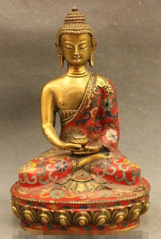 

S07086 8" Tibet Buddhism Cloisonne Bronze Gilt Shakyamuni Sakyamuni Buddha Bowl Statue