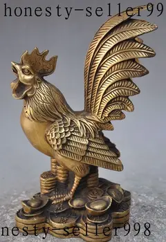 

Crafts statue Chinese Brass Wealth Money coin Zodiac Year Animal Rooster Chicken Rich Statue halloween