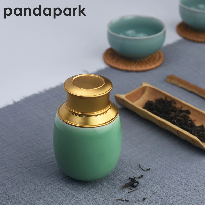Pandapark портативный алюминиевый Celadon чайный Caddy фарфоровый контейнер для хранения металлический керамический Органайзер банка PPX007