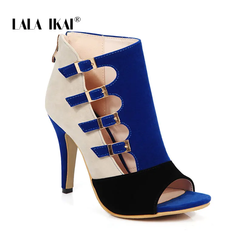 LALA IKAI/Модные женские босоножки; сезон лето; Новинка; популярные женские с открытым носком на высоком каблуке в римском стиле; женская обувь; XWC4204-4 - Цвет: Blue