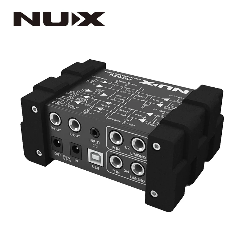 NUX PMX-2/PMX-2U I/O Line Mixer мини микшер консоль USB Звуковая консоль 6/8 входы 2 выхода индикатор громкости регулятор уровня