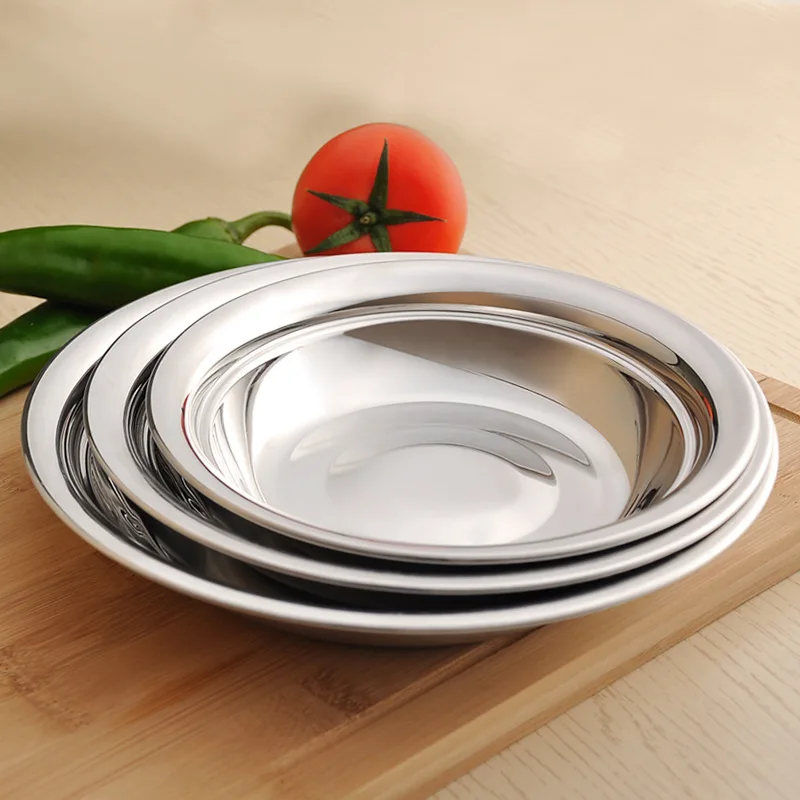 3 Pcs/Set Dishes Plates SUS 304 Stainless Steel Material Solid Color