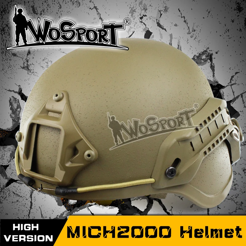 

WOSPORT Tactical Emerson ACH MICH 2000 Military Helmet with NVG Mount and Side Rail for Airsoft Paintball CS Combat Helmet