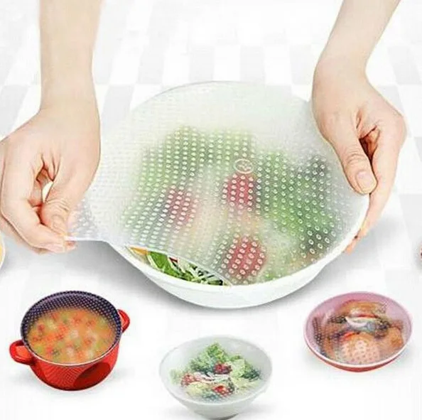 4pcs/set Washable silicone Food grade bag Wraps Seal Cover reusable Vacuum Lid Stretch and fresh bees wax wrap Kitchen Tools