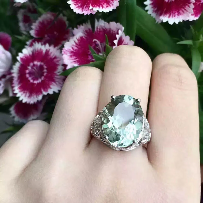 CSJ, большой камень, настоящий зеленый аметист, 6.9ct, кольца, 925 пробы, серебро, для женщин и девушек, свадебные, вечерние, подарочная коробка