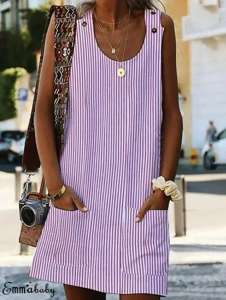 Boho Women Party Casual Mini Dress Tank Tops Summer Beach Loose Sundress SPM