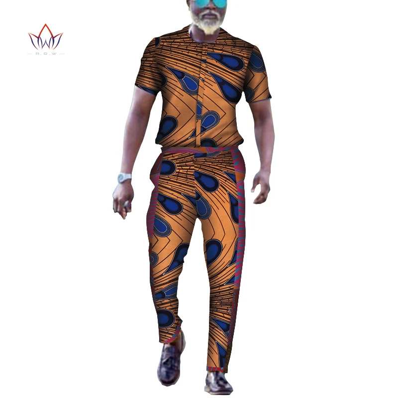

Summer African Design Clothing Bazin Riche Men 2 Pieces Pants Sets African Clothes Casual Mens Top Shirts and Pants Sets WYN608