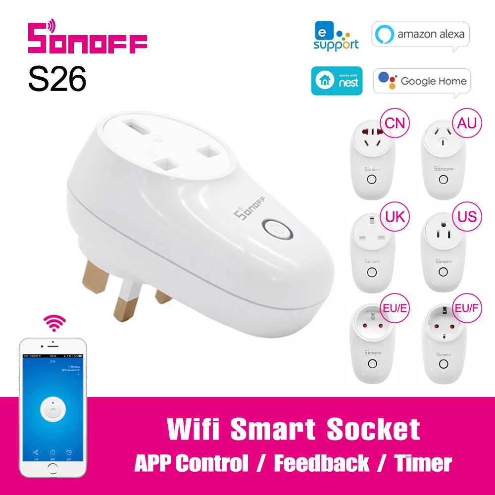 Умная розетка Sonoff S26 с Wi-Fi Беспроводная выключатель для умного дома работает Alexa