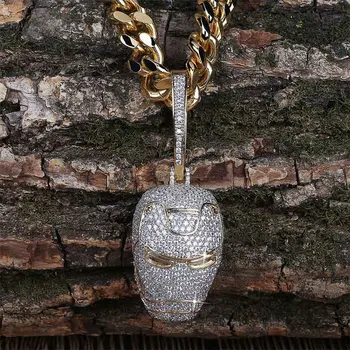 

Hip Hop Micro Paved AAA Cubic Zirconia Bling Ice Out Gold Iron Man Charm Pendants Necklace for Men Rapper Jewelry