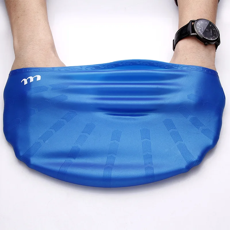 

Youyou High Elasticity Swimming Cap Ear Protection Apply Hair Beach Motorcycle Helmet Swim Swimsuit Silica Gel Hat Blue Silver