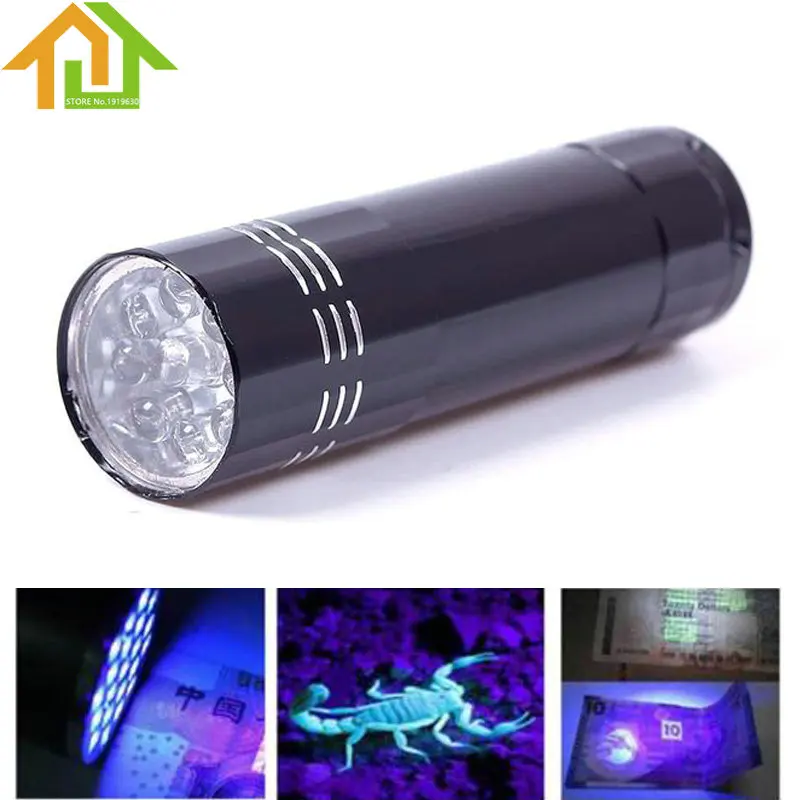 

9LED UV Mini Portable Flashlight Torch Aluminum Ultra Violet LED Flash Light Light for Inspect Money
