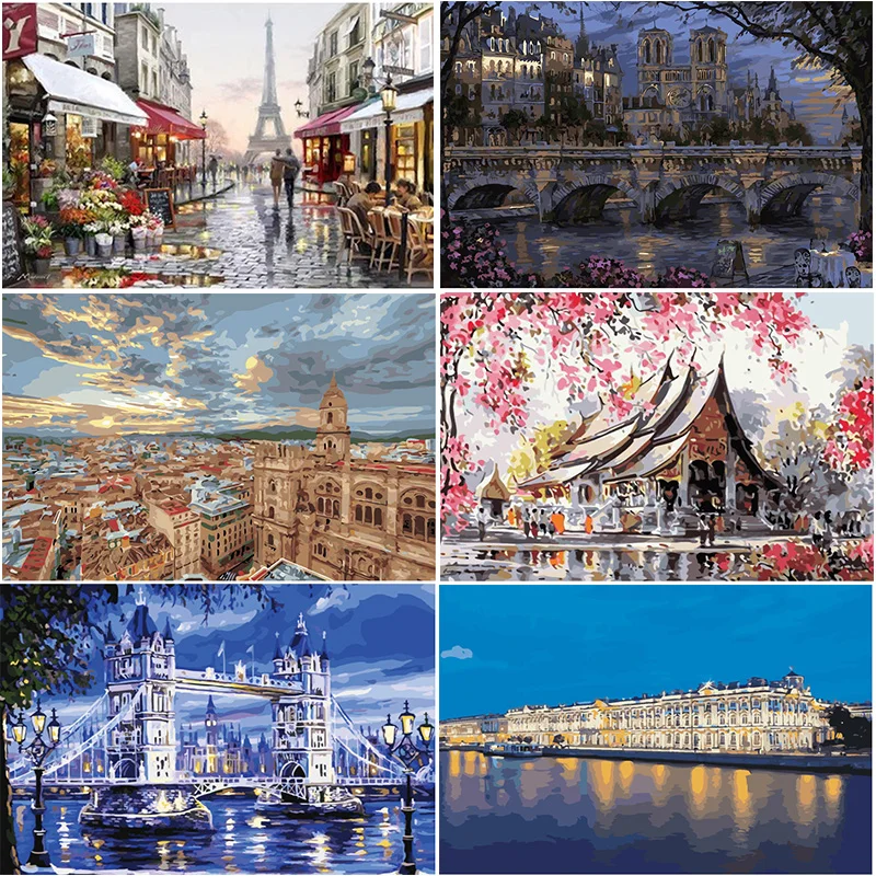 Diy painting by numbers hand painted famous scenic spot picture canvas