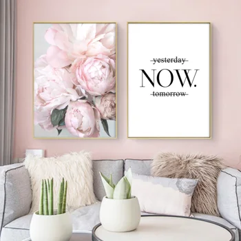 

Nordic pink peony flowers Letter Wall Art Cactus Canvas Posters and Prints Green Canvas Painting Picture Decor quadro cuadros