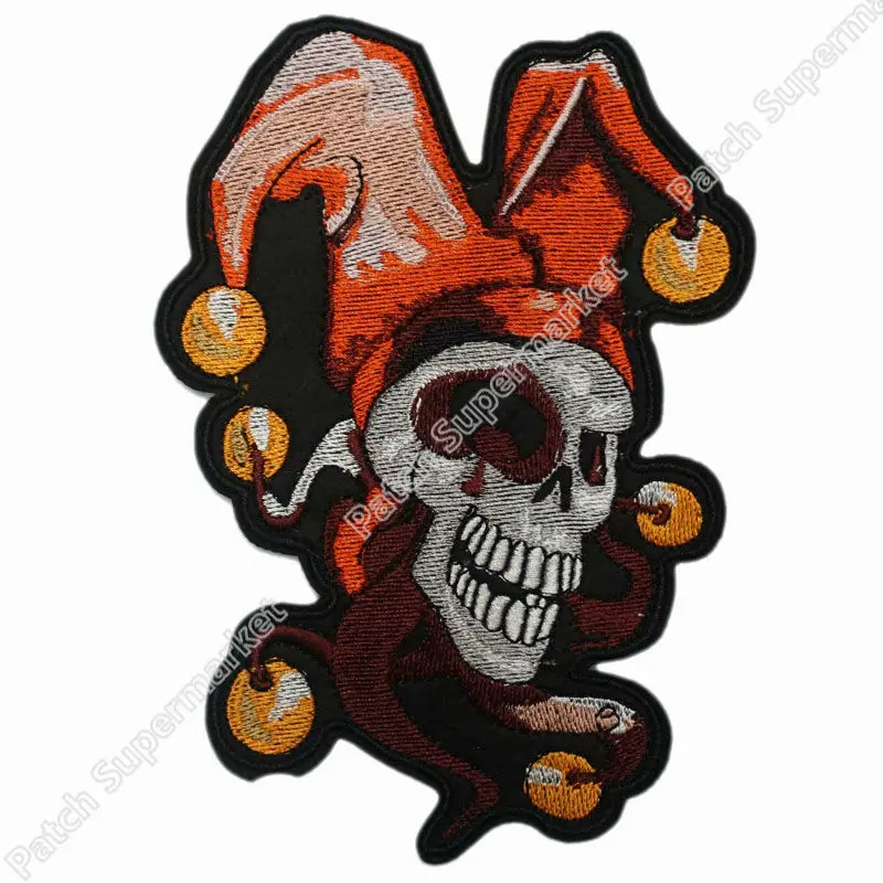 

6" DEATH SKULL JESTER JOKER MC OUTLAW CHOPPER MOTORCYCLE Rider Skull Embroidered IRON ON PATCH BIKER VEST LEATHER JACKET BACK