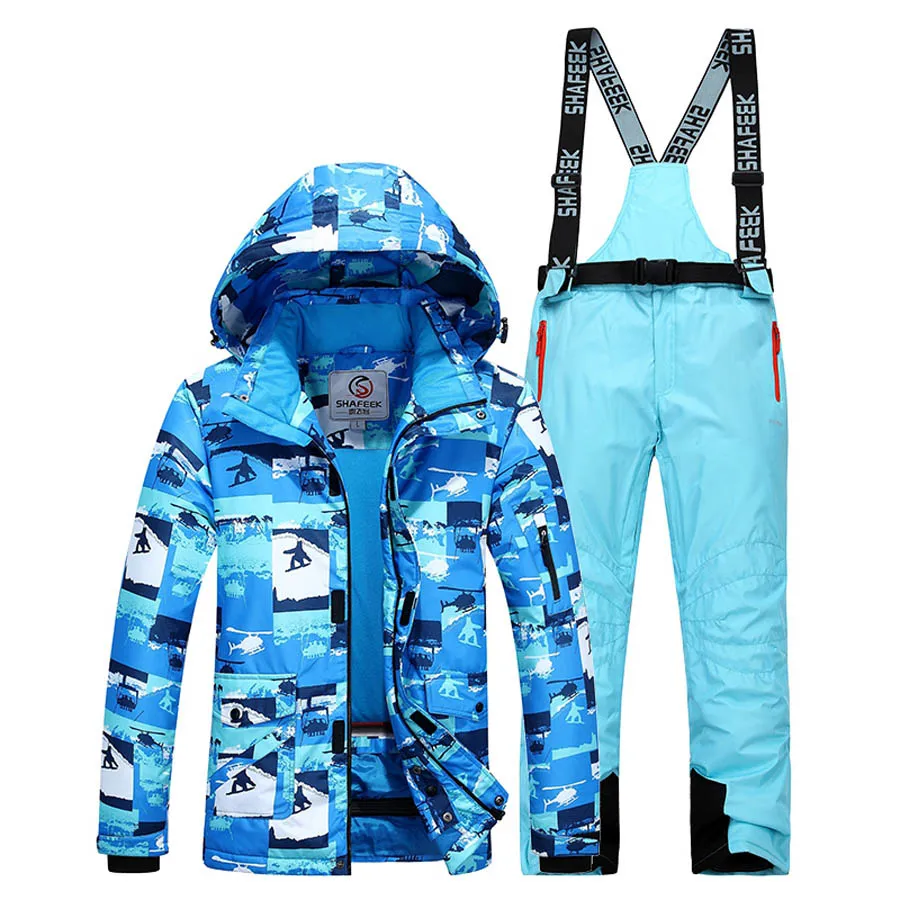 SHAFEEK Водонепроницаемая термальная Лыжная куртка+ брюки для сноуборда мужской лыжный и Сноубординг лыжный костюм зимний лыжный костюм для мужчин - Цвет: Jacket and sky blue
