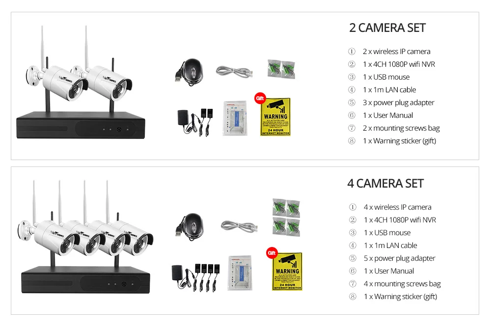 2ch 4ch wifi cctv packing