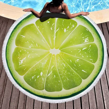 

Fruit Orange Lemon Watermelon Tomatoes Printed Large Oversized Round Beach Towel Microfiber Serviette De Plage Thick Terry Cloth