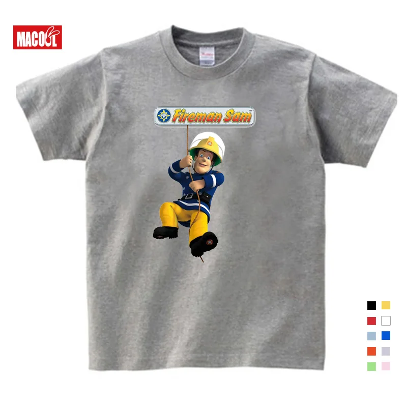 Children Hot Cartoon Fireman Sam Print Tee Tops Clothes For Kid Short Sleeve T-shirts Boy Girls 100%Cotton T-shirt Costume